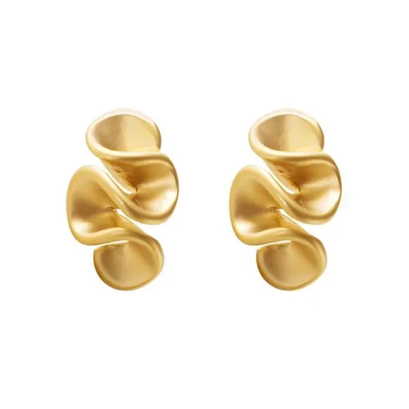 NEW Modernist 18K Plated Brushed Gold Squiggle Avant Garde Stud Earrings - Picture 3 of 4